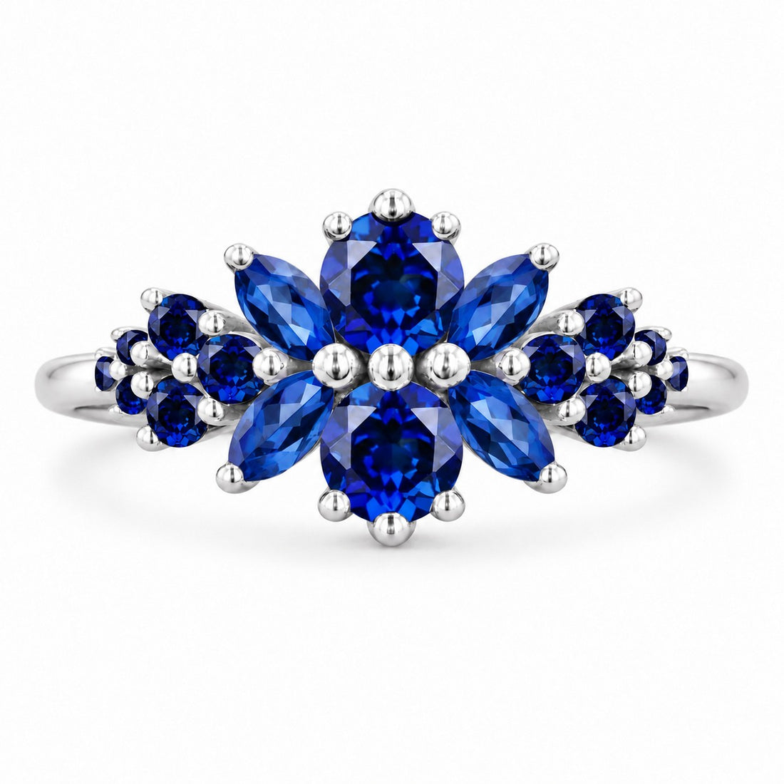 Roseraie Blue Sapphire & Diamond Ring in 14K white gold, view 1
