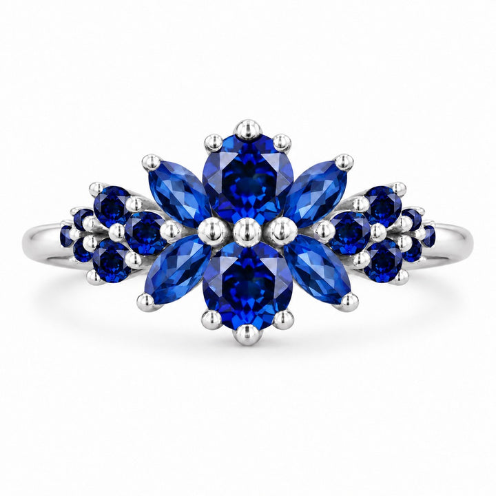 Roseraie Blue Sapphire & Diamond Ring in 14K white gold, view 1