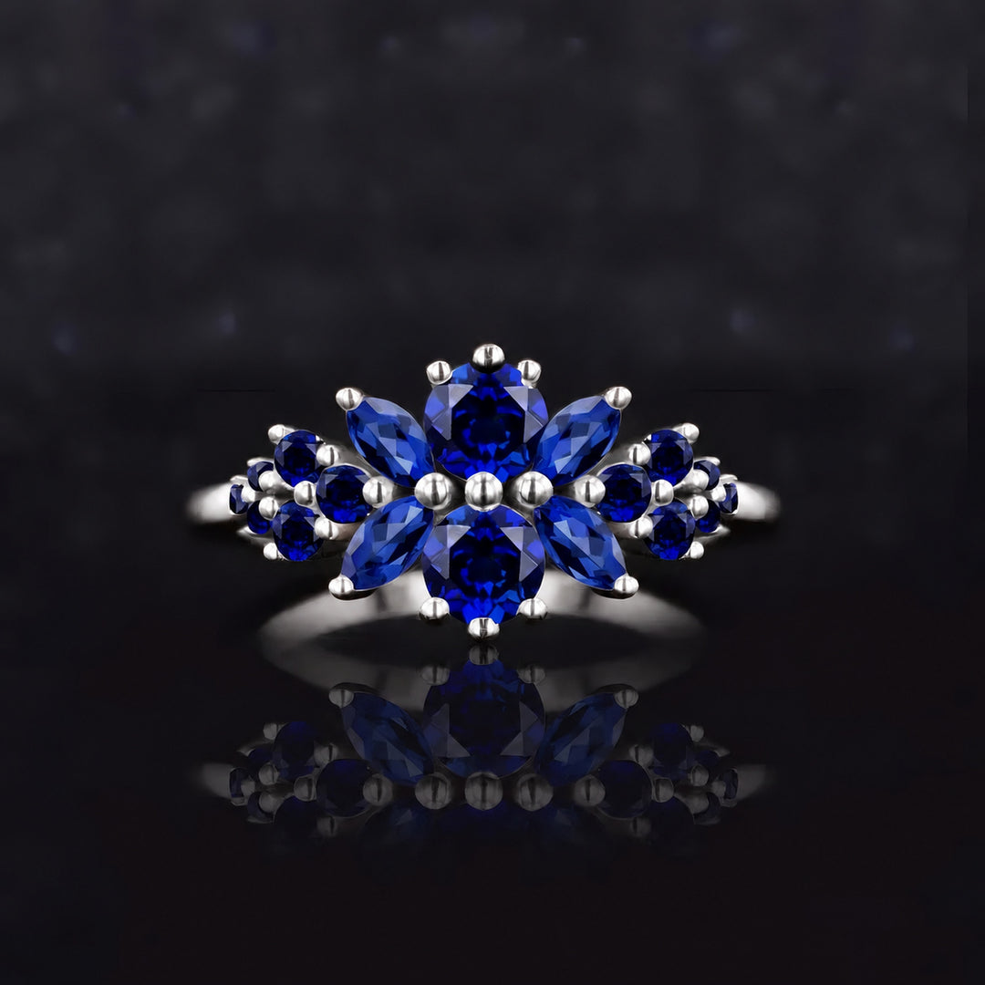 Roseraie Blue Sapphire & Diamond Ring in 14K white gold, view 3