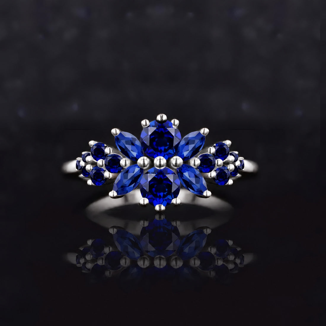 Roseraie Blue Sapphire & Diamond Ring in 14K white gold, view 3