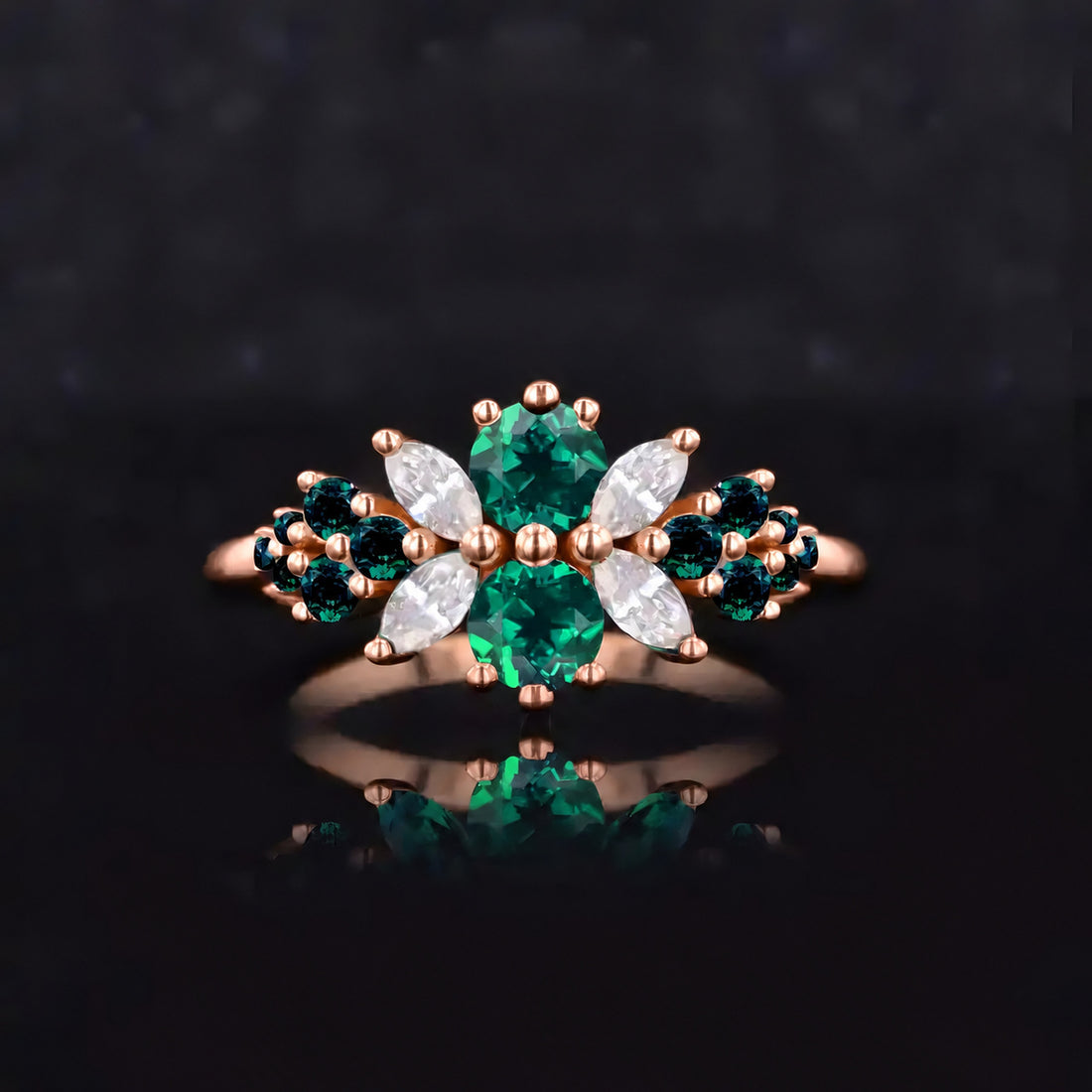Roseraie Colombian Emerald & Diamond Ring in 14K rose gold, view 2