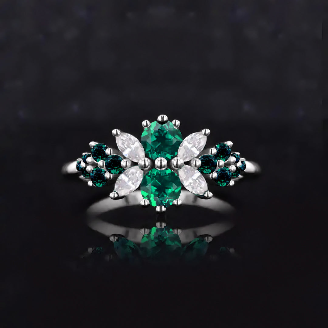 Roseraie Colombian Emerald & Diamond Ring in 14K white gold, view 2