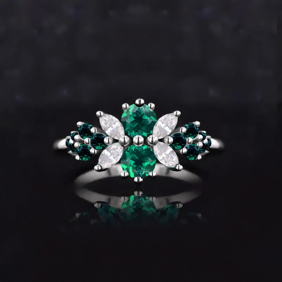 Roseraie Colombian Emerald & Diamond Ring in 14K white gold, view 2