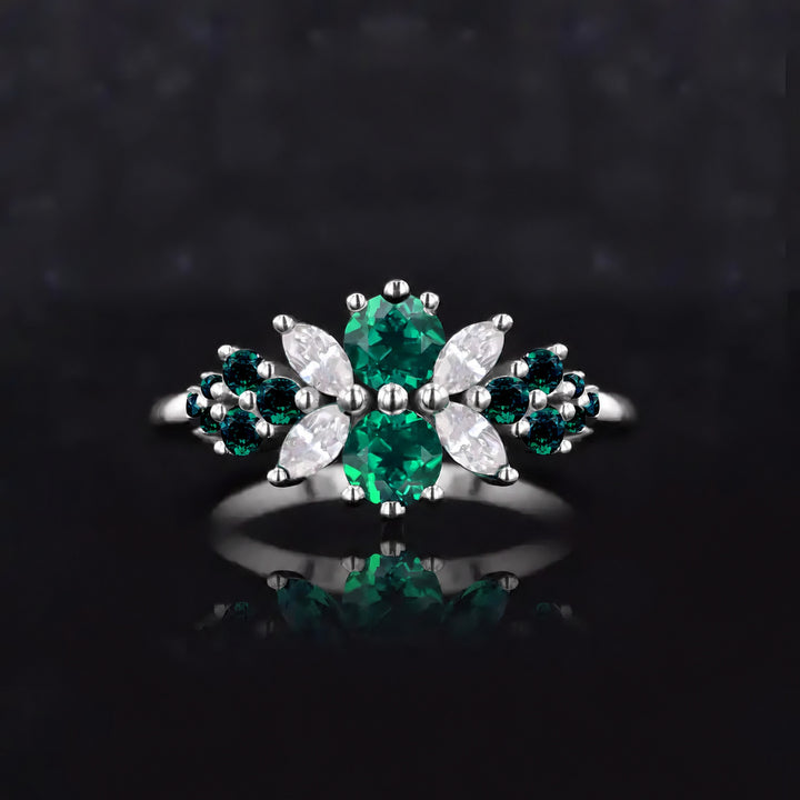 Roseraie Colombian Emerald & Diamond Ring in 14K white gold, view 2