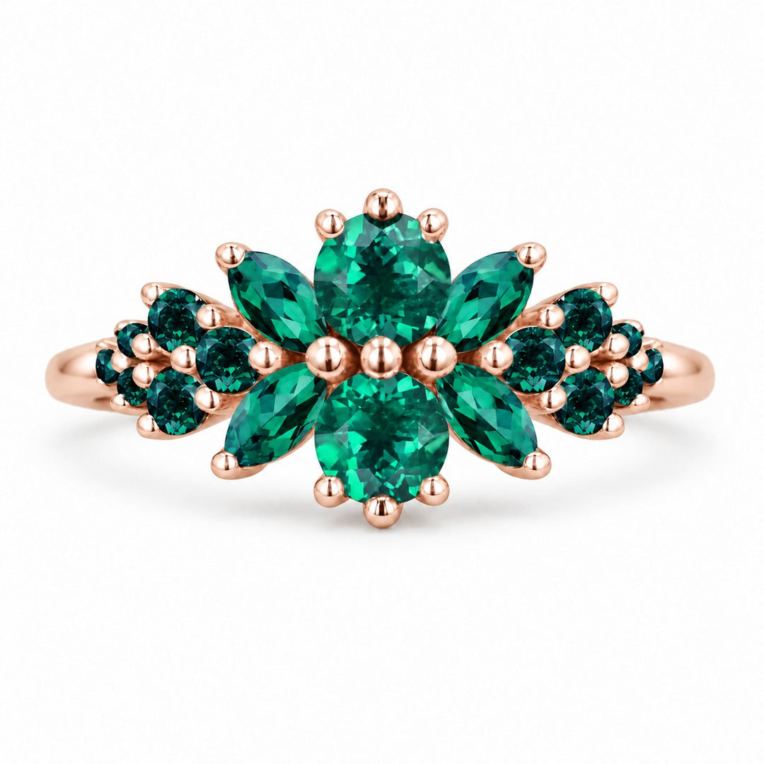 Roseraie Colombian Emerald & Diamond Ring in 14K rose gold, view 1