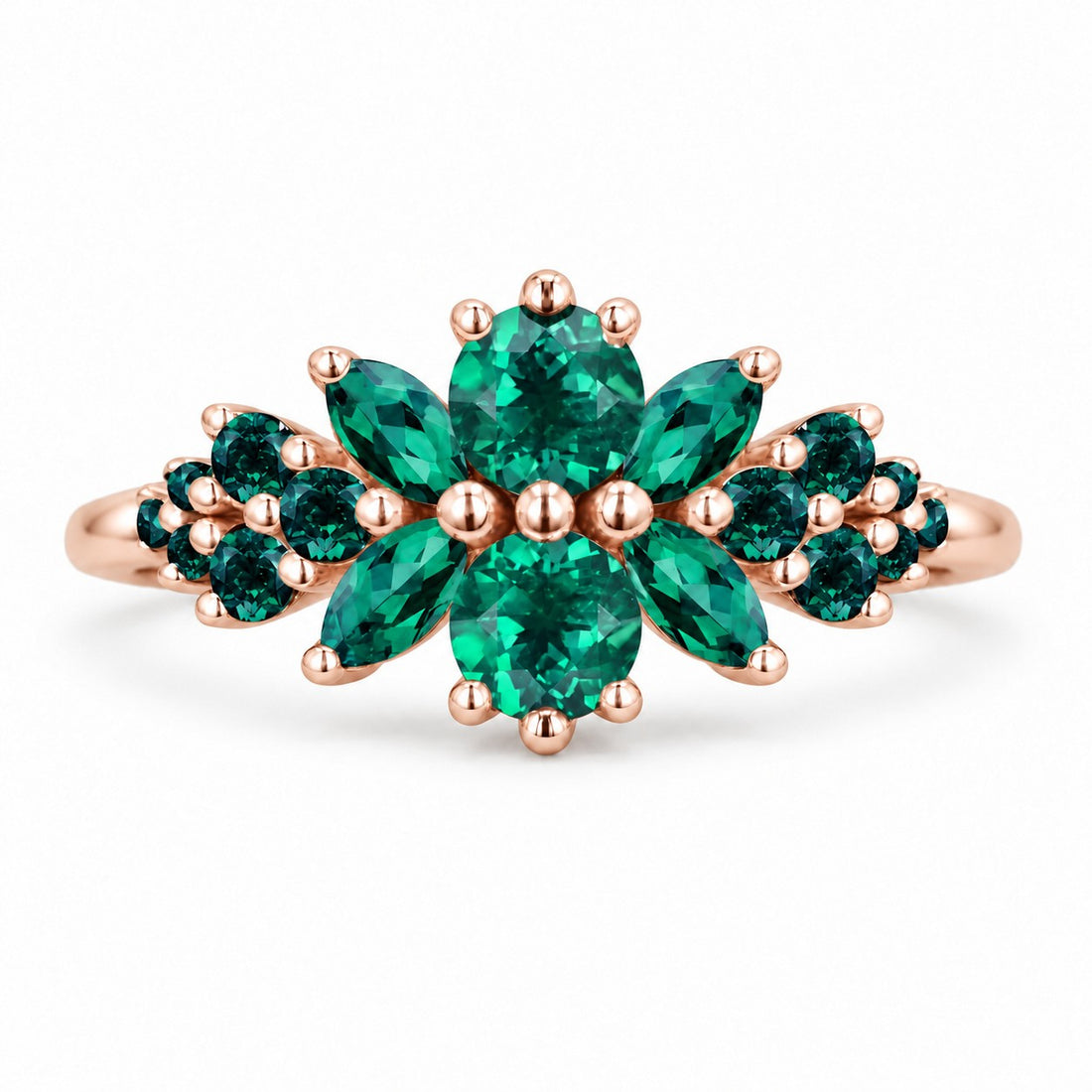 Roseraie Colombian Emerald & Diamond Ring in 14K rose gold, view 1