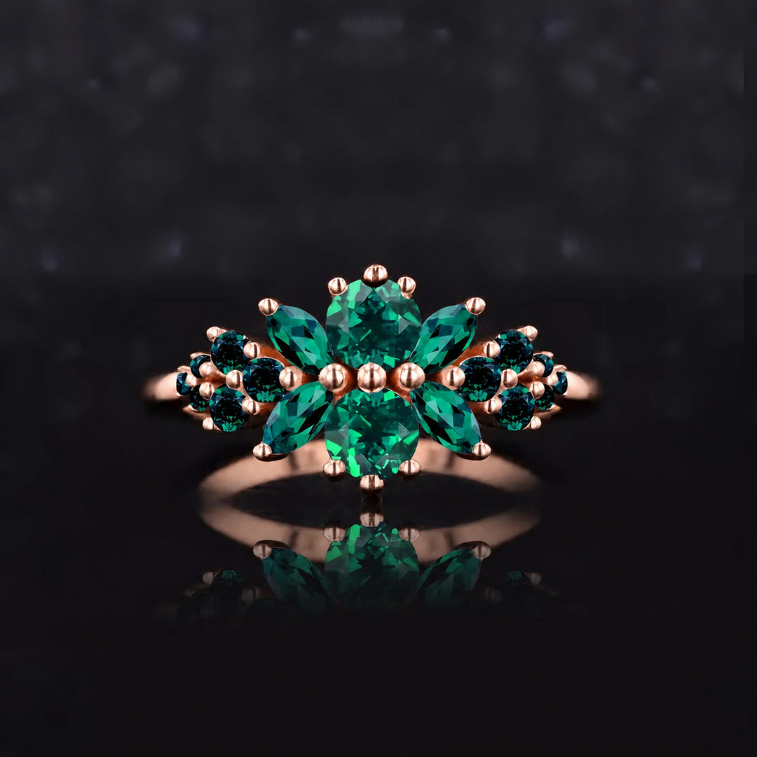 Roseraie Colombian Emerald & Diamond Ring in 14K rose gold, view 3