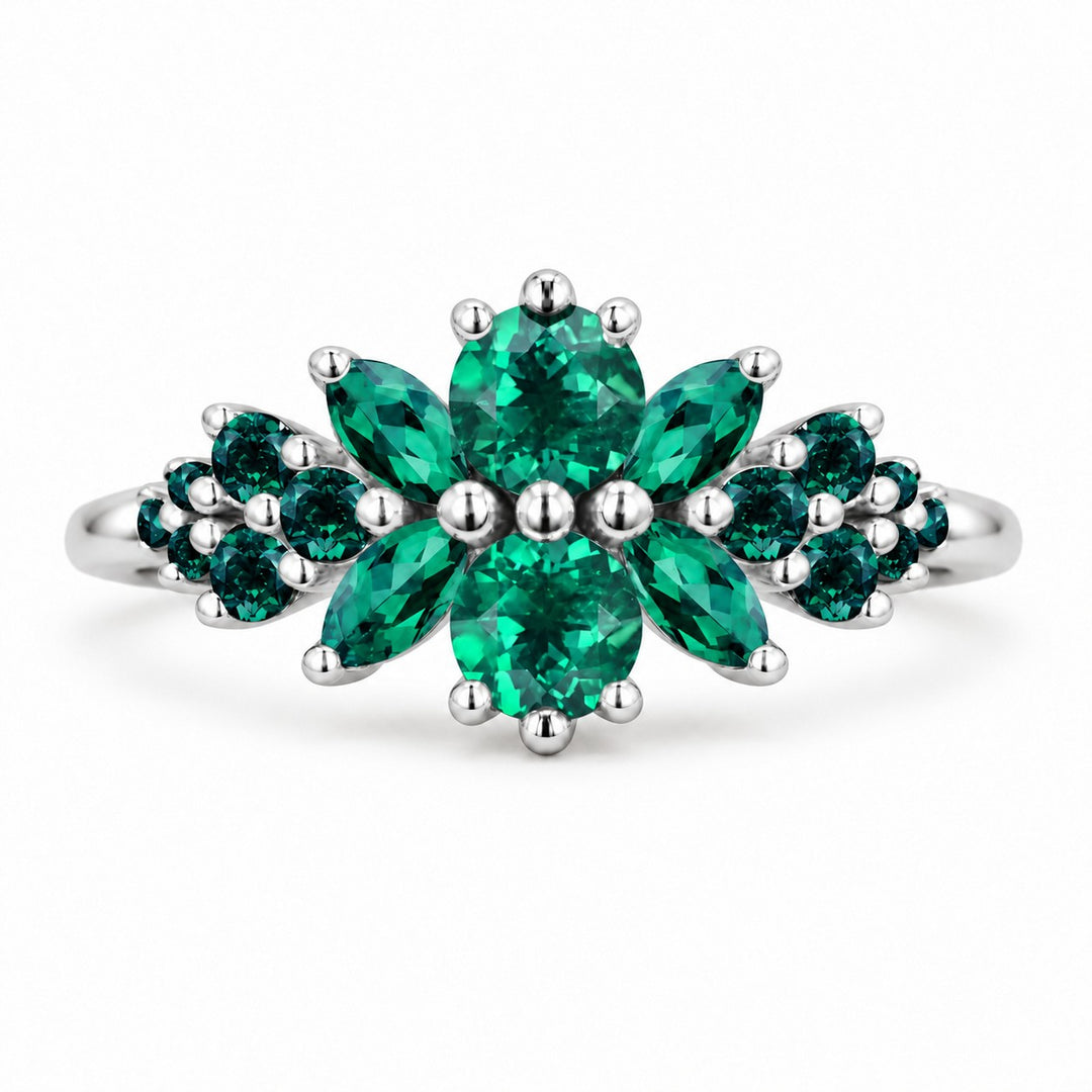 Roseraie Colombian Emerald & Diamond Ring in 14K white gold, view 1