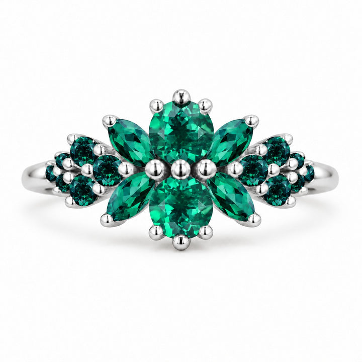 Roseraie Colombian Emerald & Diamond Ring in 14K white gold, view 1