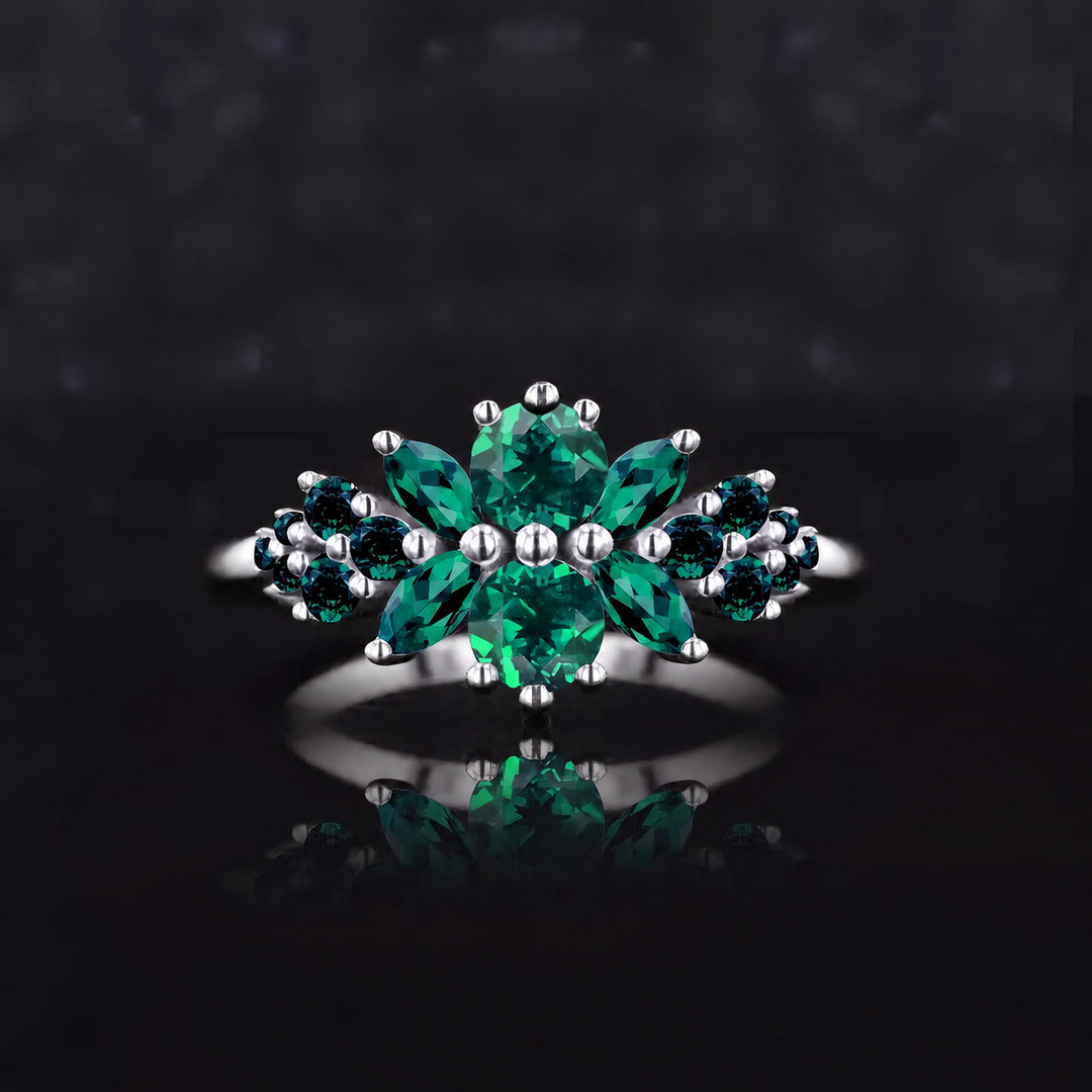 Roseraie Colombian Emerald & Diamond Ring in 14K white gold, view 3