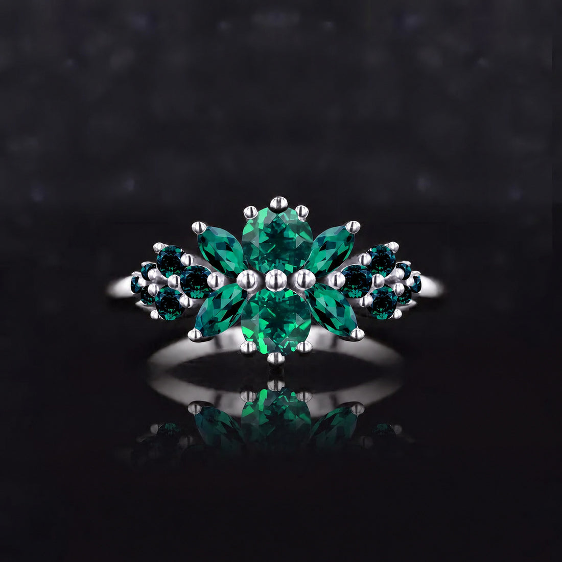 Roseraie Colombian Emerald & Diamond Ring in 14K white gold, view 3
