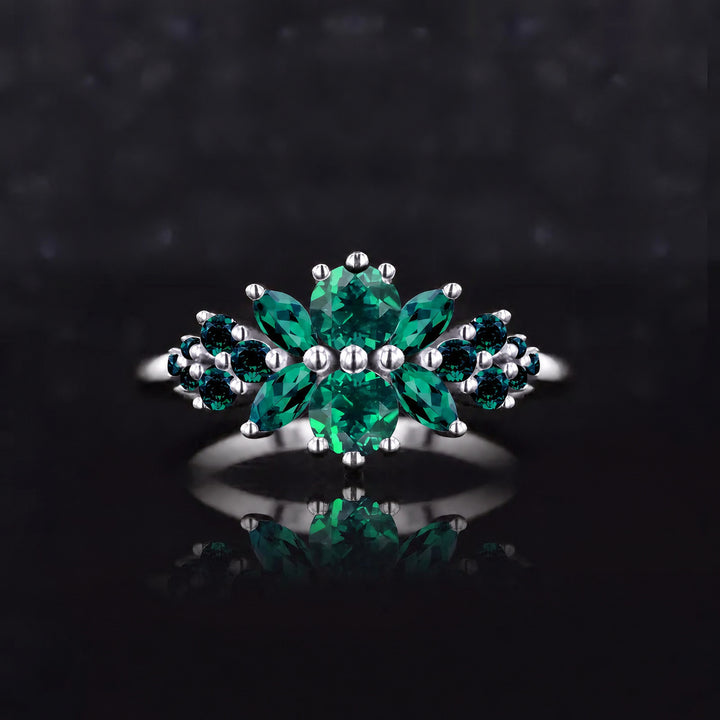 Roseraie Colombian Emerald & Diamond Ring in 14K white gold, view 3