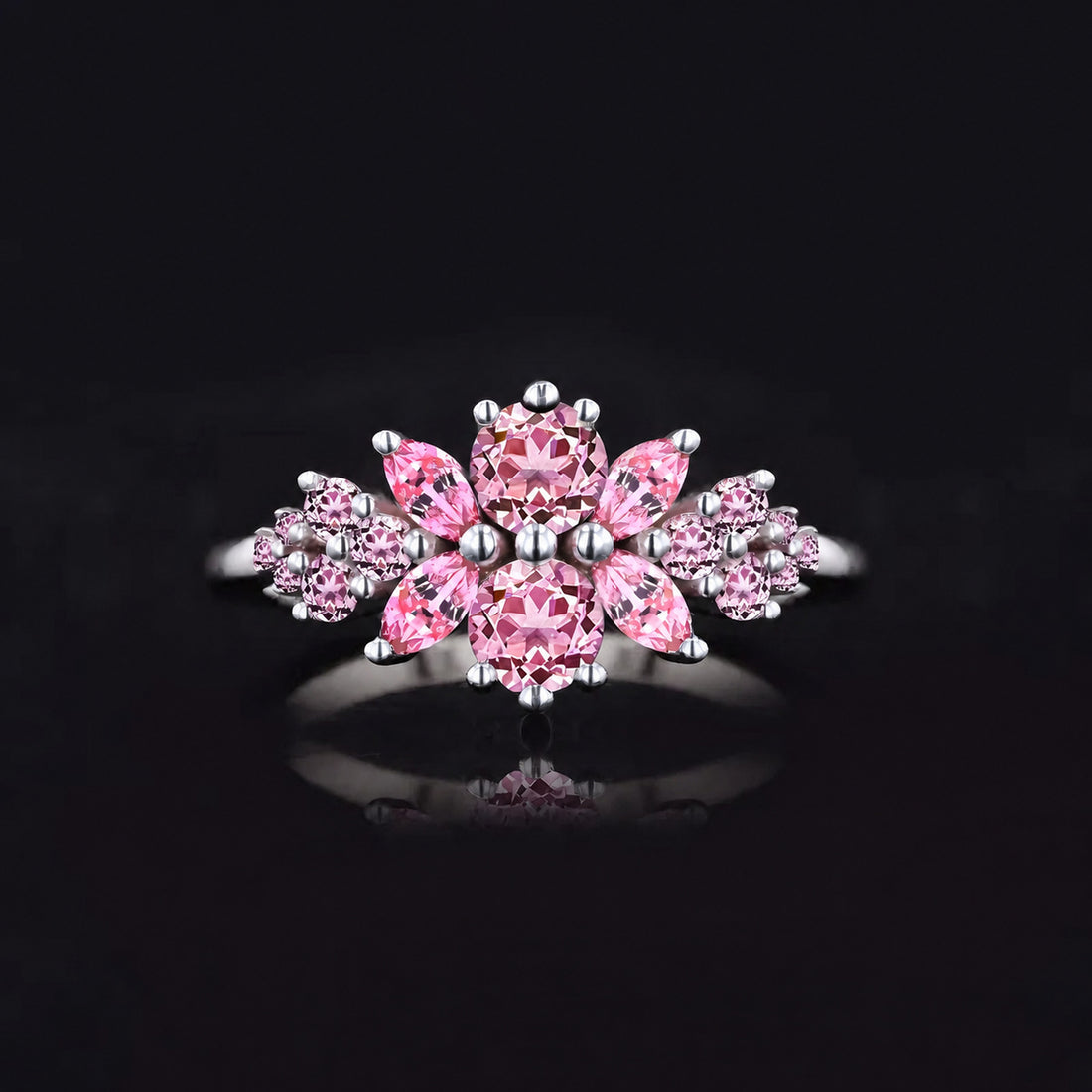 Roseraie Pink/Black/White Diamond Ring in 14K white gold, view 7