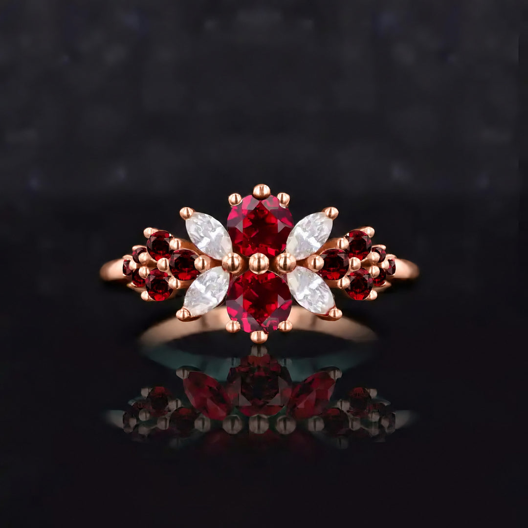 Roseraie Ruby, Diamond & Pink Sapphire Ring in 14K rose gold, view 2