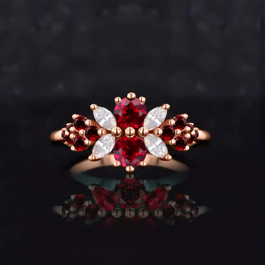 Roseraie Ruby, Diamond & Pink Sapphire Ring in 14K rose gold, view 2