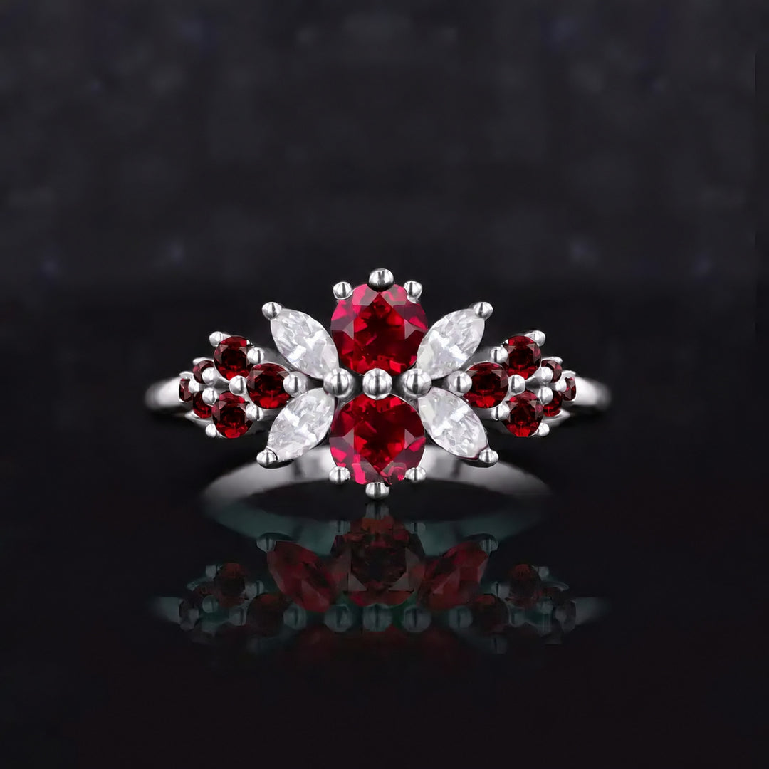 Roseraie Ruby, Diamond & Pink Sapphire Ring in 14K white gold, view 2
