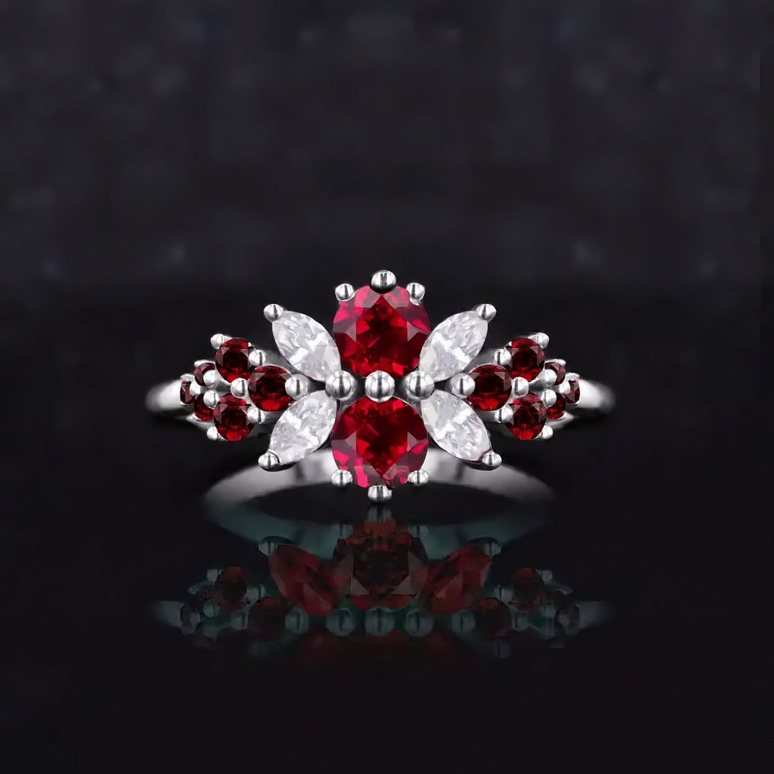 Roseraie Ruby, Diamond & Pink Sapphire Ring in 14K white gold, view 2