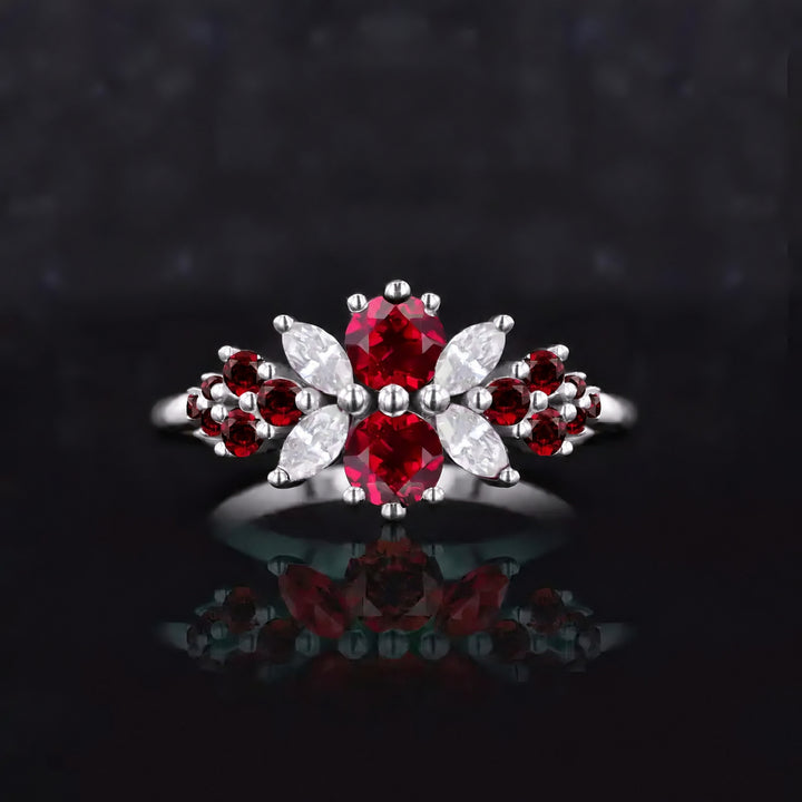 Roseraie Ruby, Diamond & Pink Sapphire Ring in 14K white gold, view 2