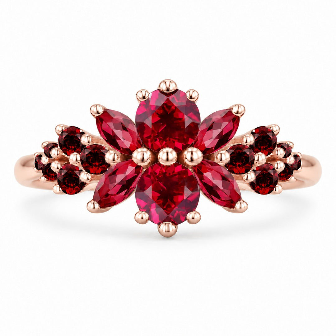 Roseraie Ruby, Diamond & Pink Sapphire Ring in 14K rose gold, view 1