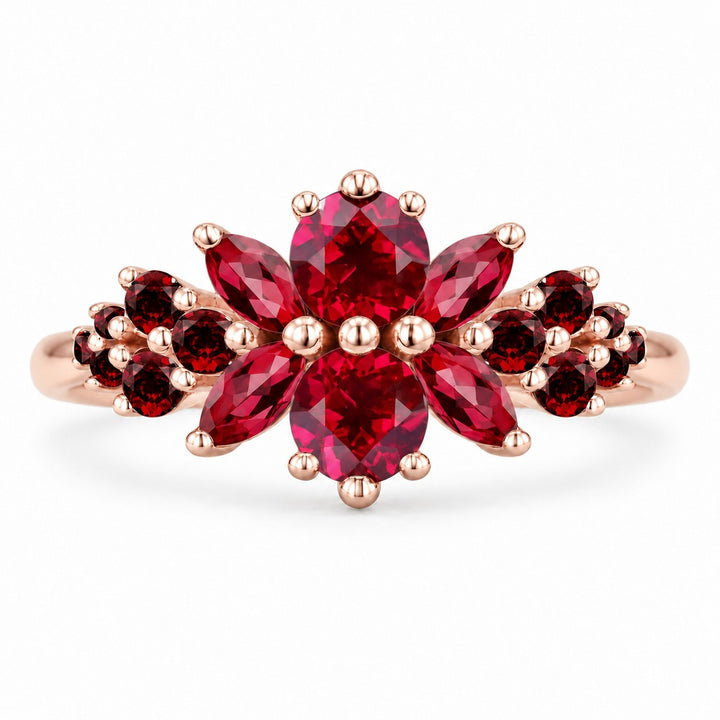 Roseraie Ruby, Diamond & Pink Sapphire Ring in 14K rose gold, view 1