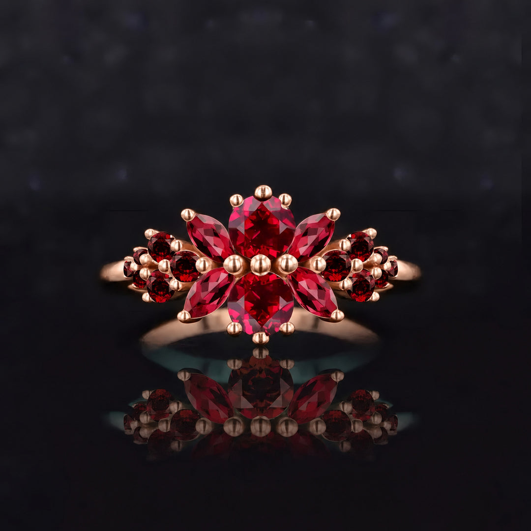 Roseraie Ruby, Diamond & Pink Sapphire Ring in 14K rose gold, view 4