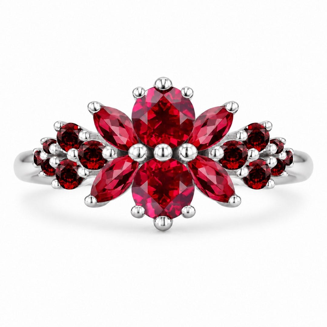 Roseraie Ruby, Diamond & Pink Sapphire Ring in 14K white gold, view 1