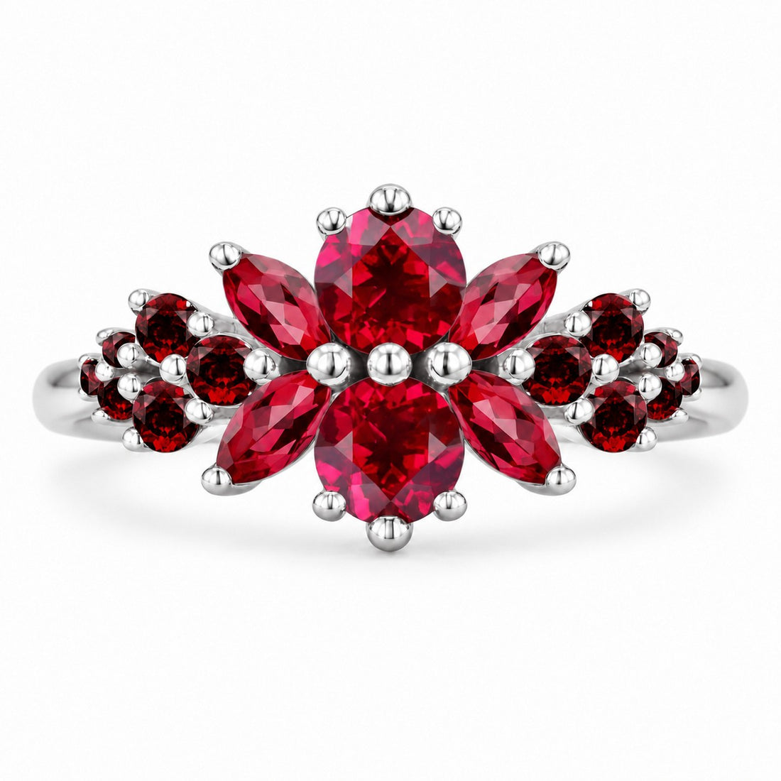 Roseraie Ruby, Diamond & Pink Sapphire Ring in 14K white gold, view 1