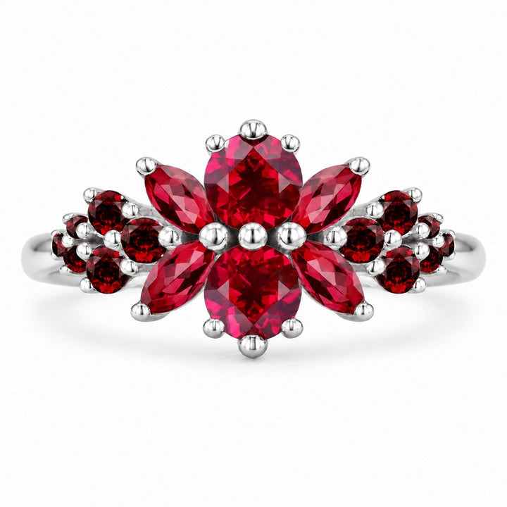 Roseraie Ruby, Diamond & Pink Sapphire Ring in 14K white gold, view 1