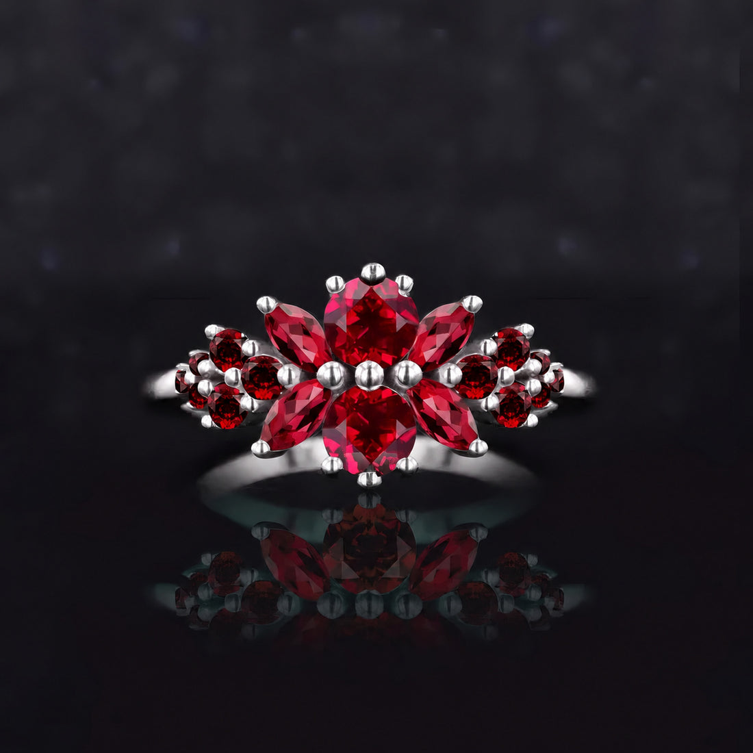 Roseraie Ruby, Diamond & Pink Sapphire Ring in 14K white gold, view 4