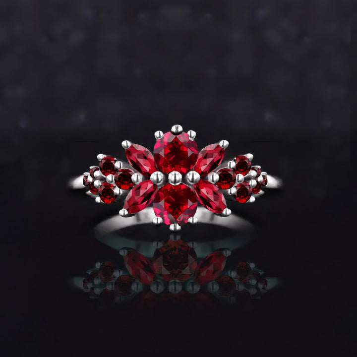 Roseraie Ruby, Diamond & Pink Sapphire Ring in 14K white gold, view 4