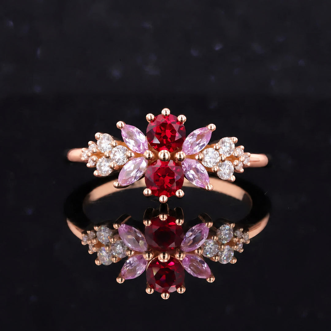 Roseraie Ruby, Diamond & Pink Sapphire Ring in 14K rose gold, view 3
