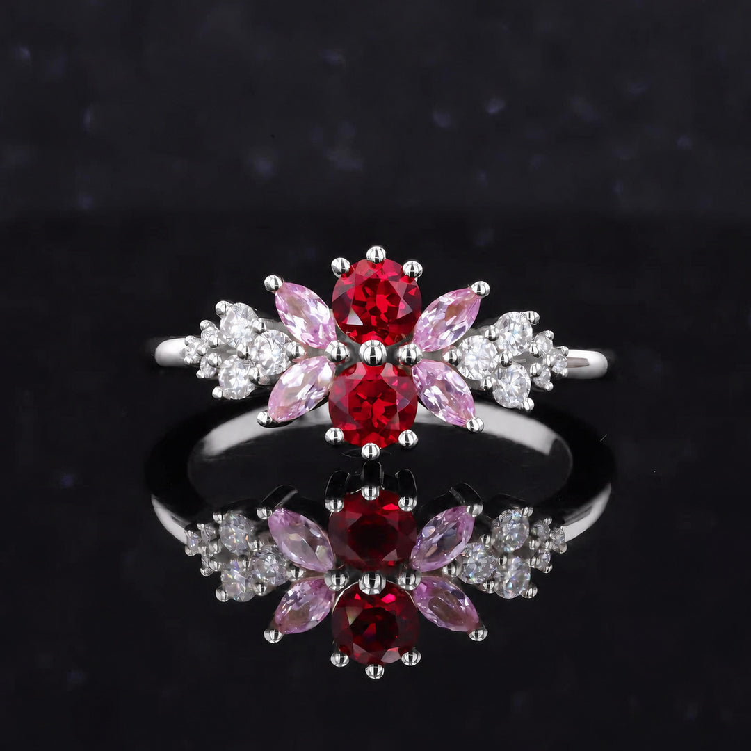Roseraie Ruby, Diamond & Pink Sapphire Ring in 14K white gold, view 3