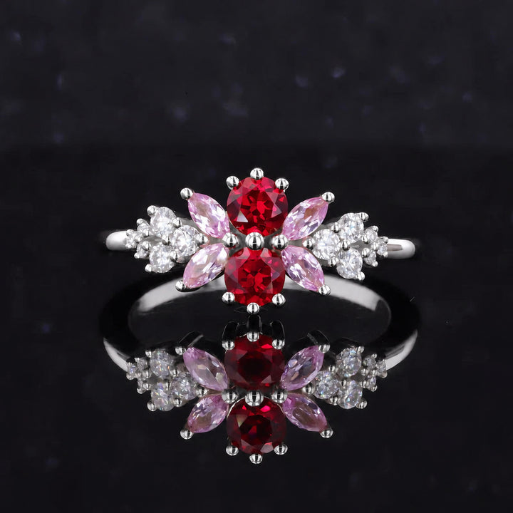 Roseraie Ruby, Diamond & Pink Sapphire Ring in 14K white gold, view 3