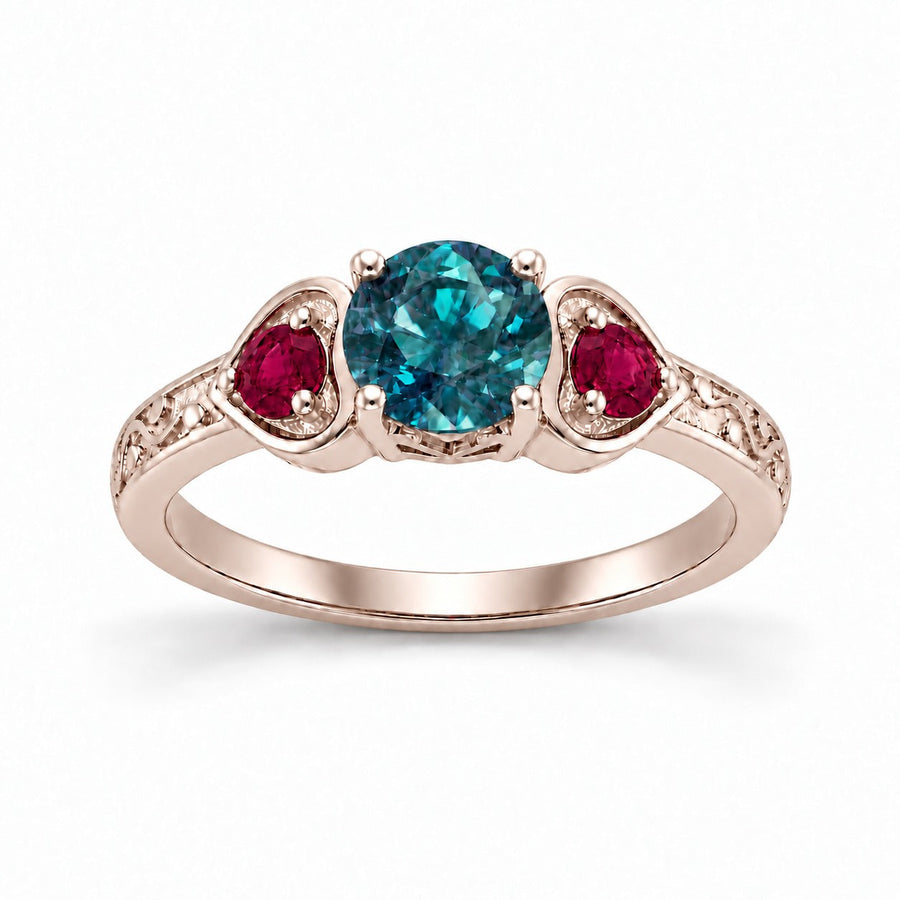 The Roserie — Alexandrite & Ruby Three-Stone Ring