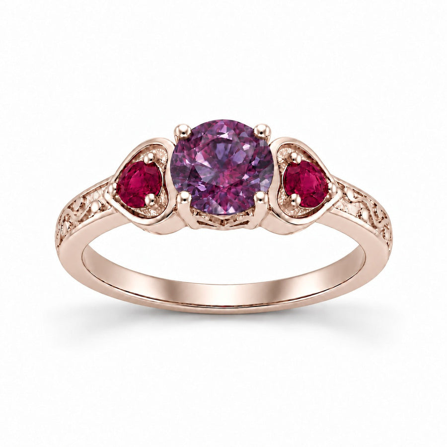 The Roserie — Alexandrite & Ruby Three-Stone Ring
