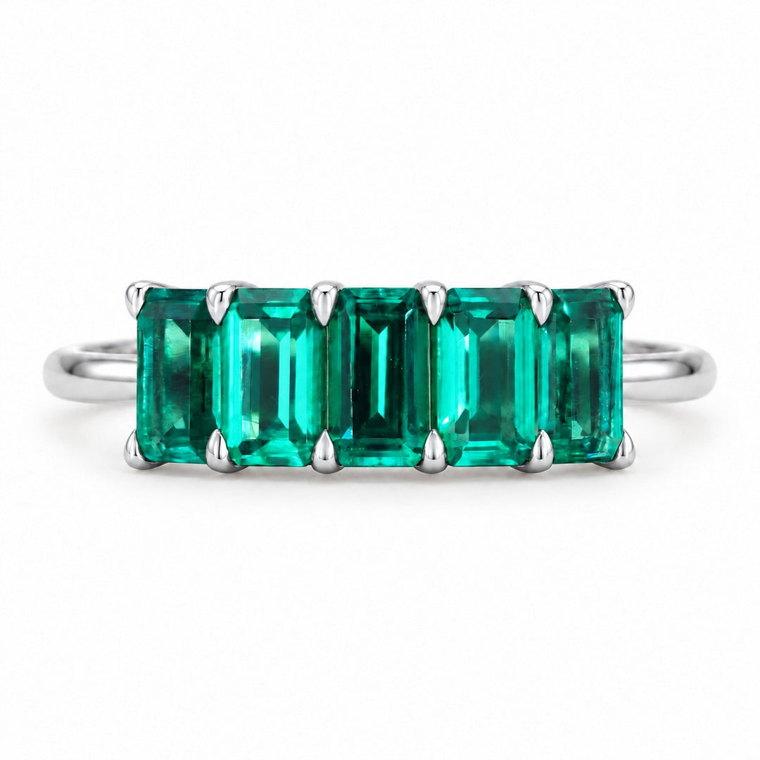 Zambian Emerald Five-Stone Ring (3x5mm, 1.20ctw) in white gold