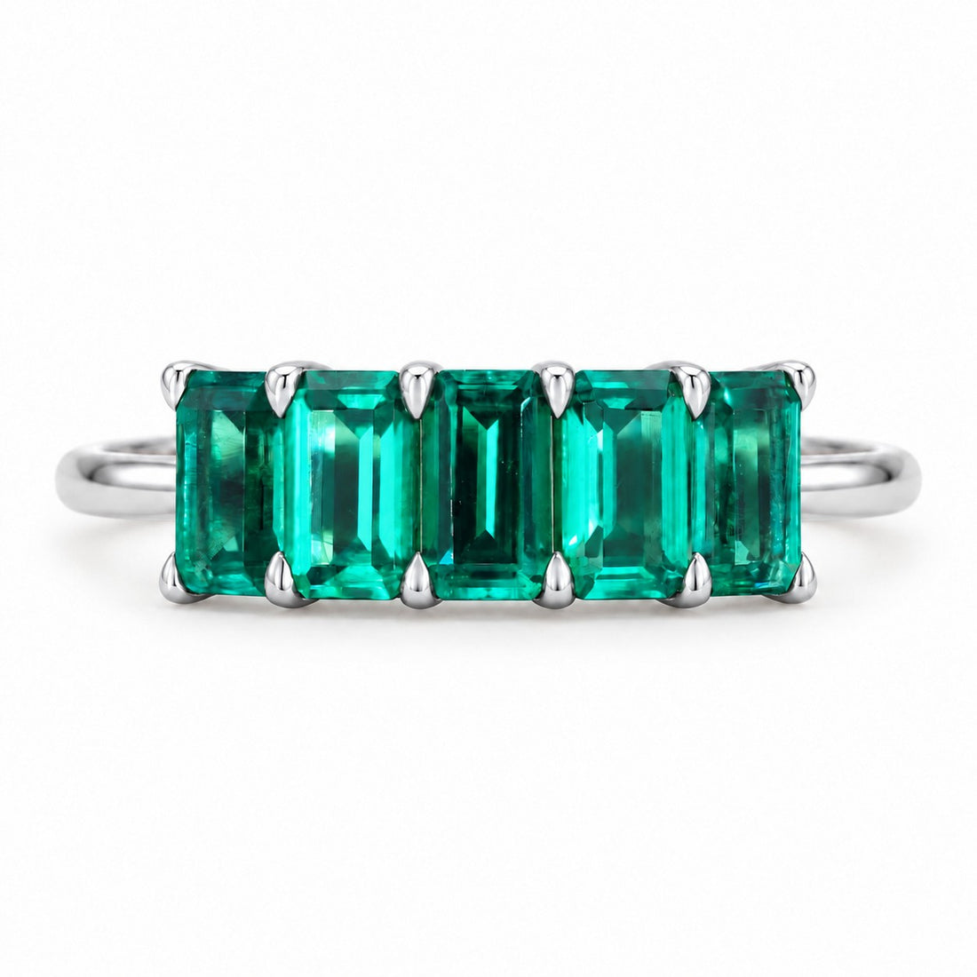Zambian Emerald Five-Stone Ring (3x5mm, 1.20ctw) in white gold