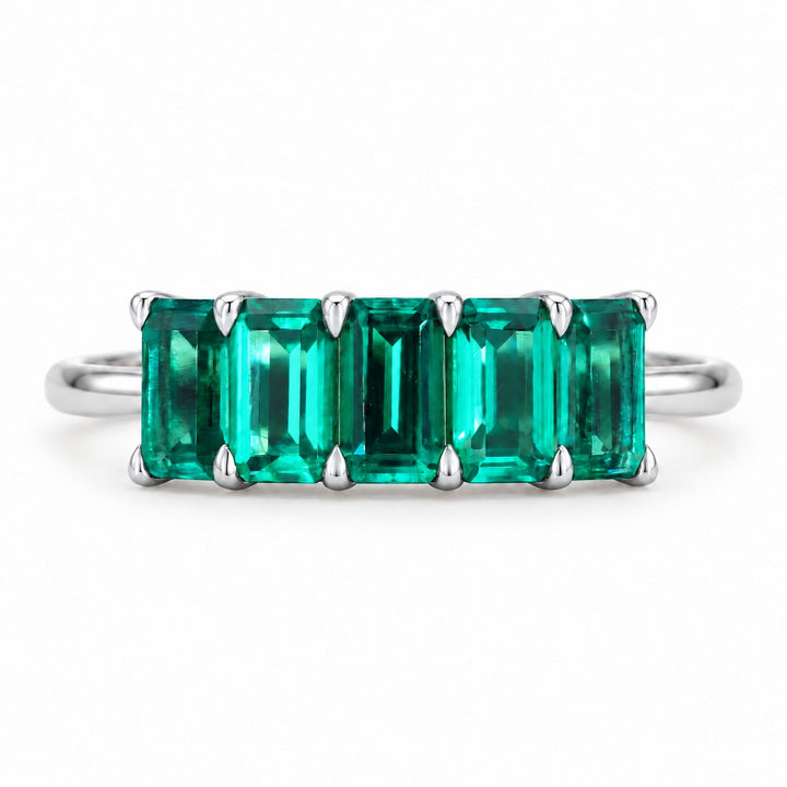 Zambian Emerald Five-Stone Ring (3x5mm, 1.20ctw) in white gold