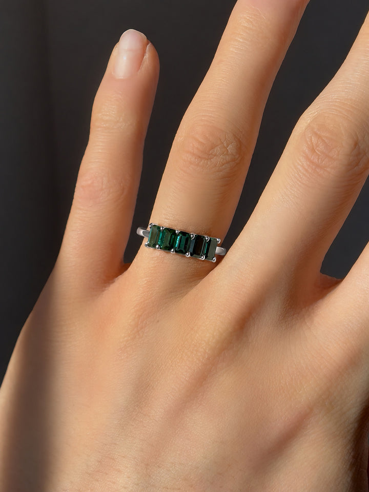Zambian Emerald Five-Stone Ring in 14K white gold, view 2
