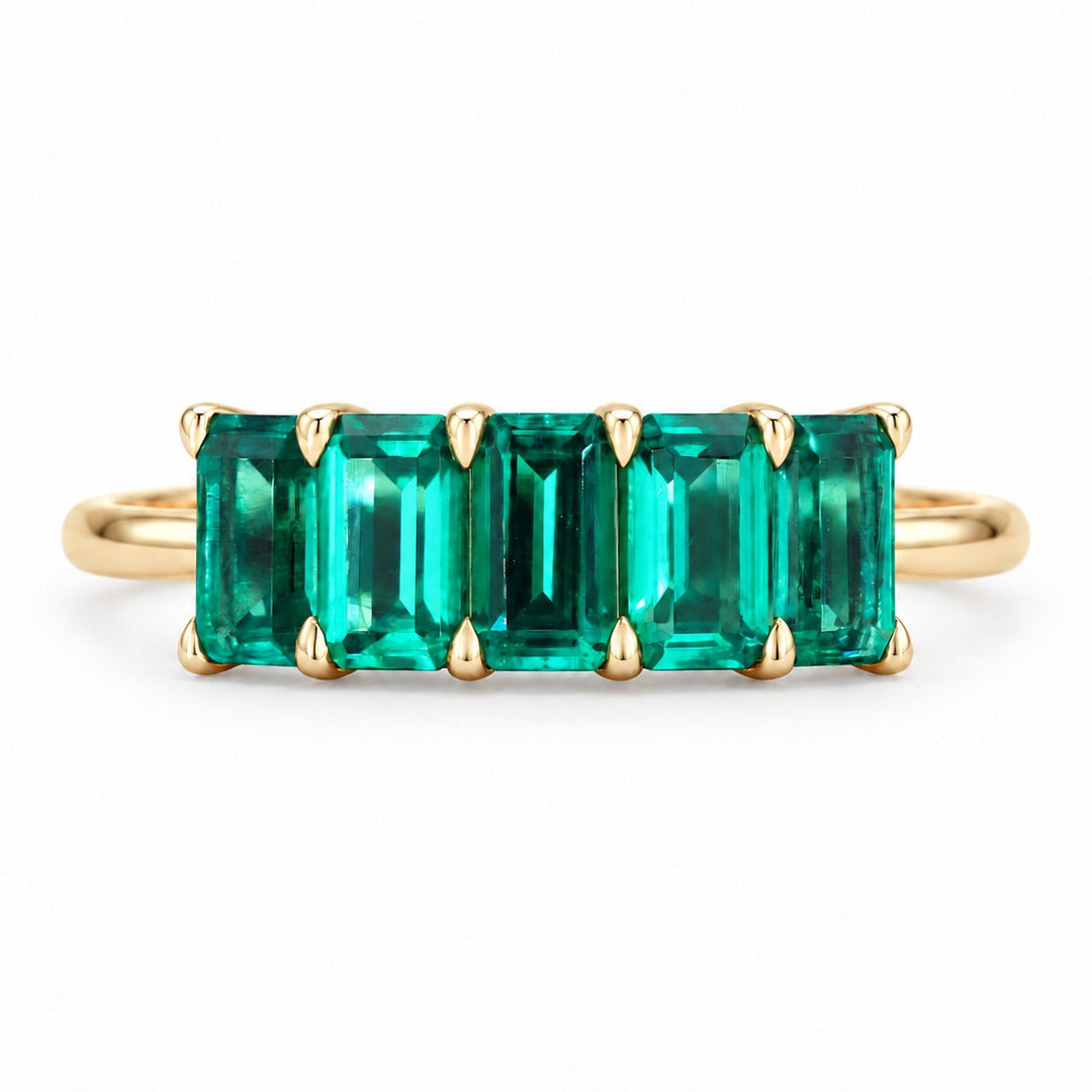 Zambian Emerald Five-Stone Ring (3x5mm, 1.20ctw) in yellow gold