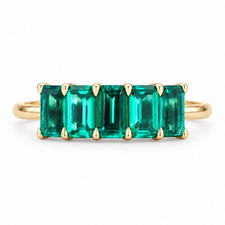 Zambian Emerald Five-Stone Ring (3x5mm, 1.20ctw) in yellow gold