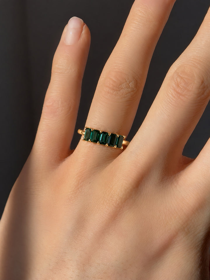 Zambian Emerald Five-Stone Ring in 14K yellow gold, view 2