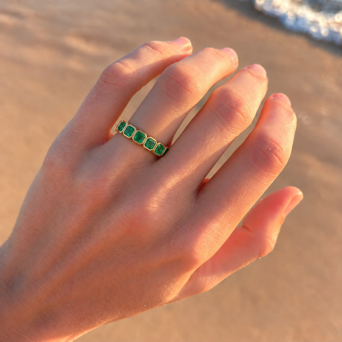 Asscher Colombian Emerald Half-Eternity Band (3.5mm, 1.75ctw)