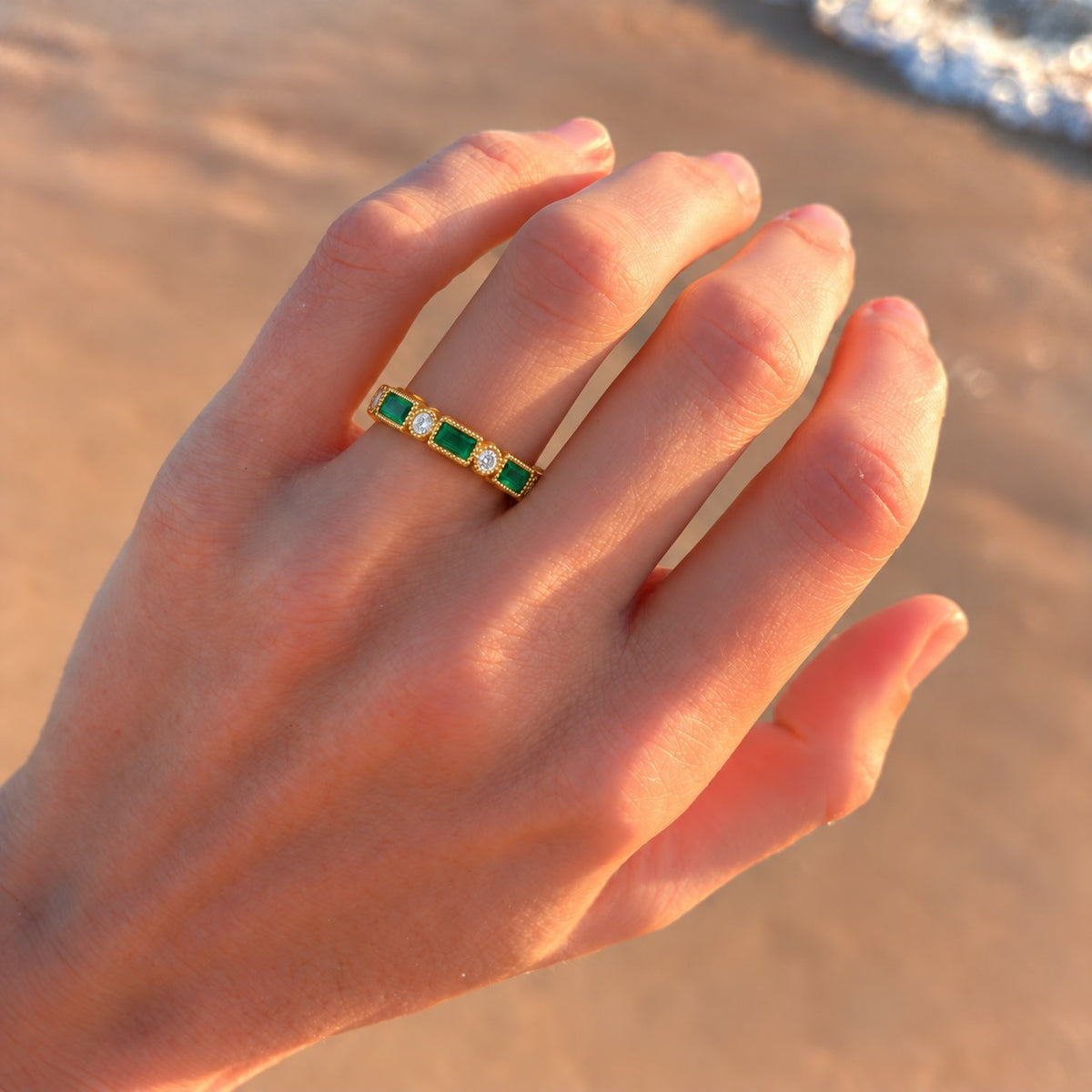 Baguette Colombian Emerald & Diamond Half-Eternity Band (2x5mm, 0.75ctw)