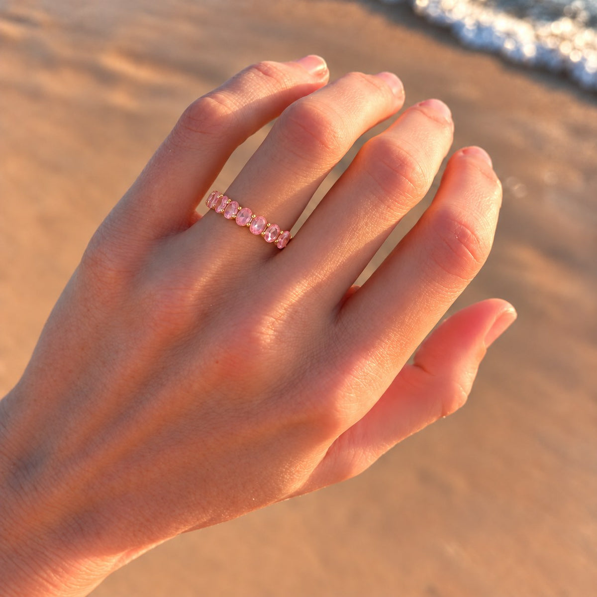 Oval Sakura Pink Sapphire Half-Eternity Band (3x5mm, 2.80ctw)