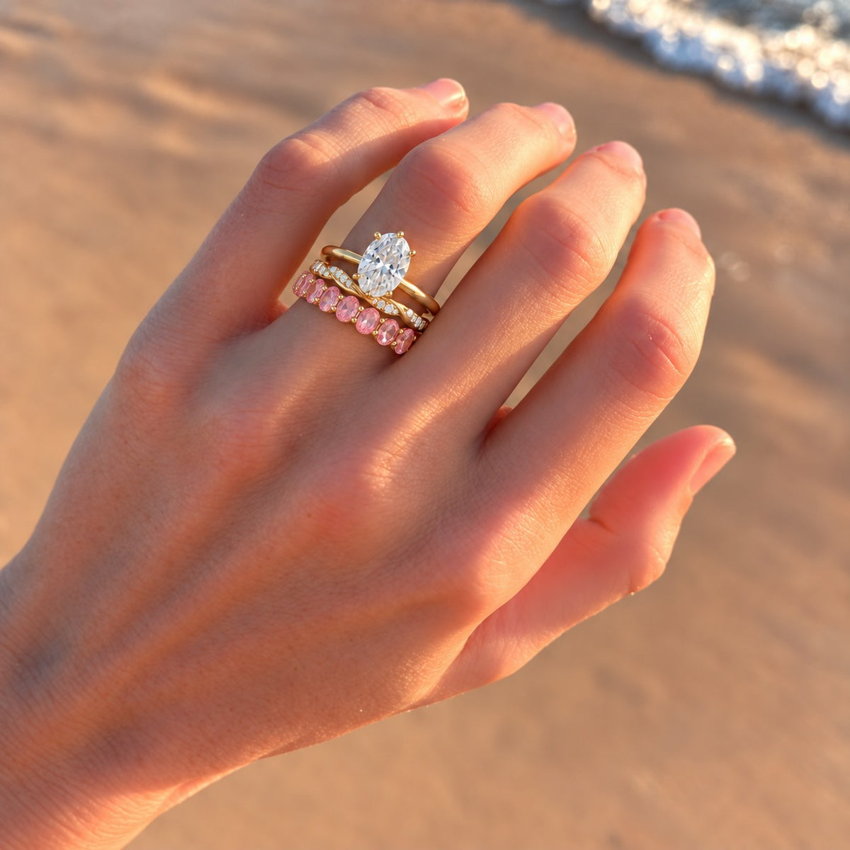 Full stack: engagement ring, wedding band and this band
