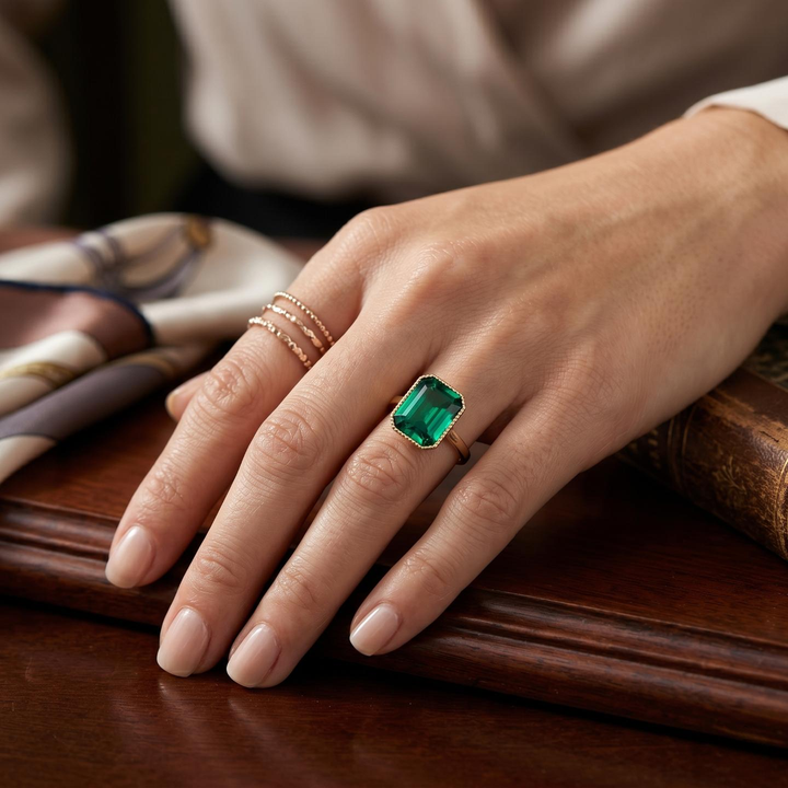 The Paragon — Milgrain Bezel Emerald Ring