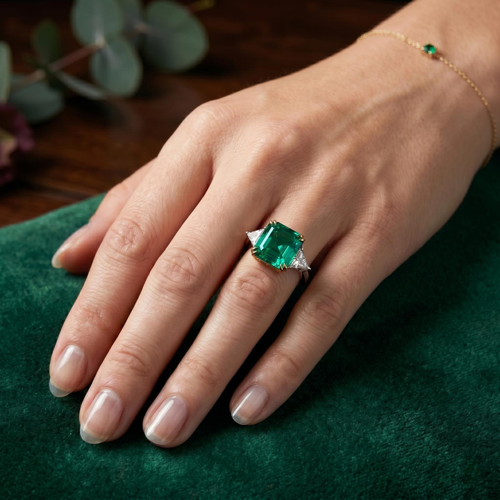 The Facet — Emerald Three-Stone Ring