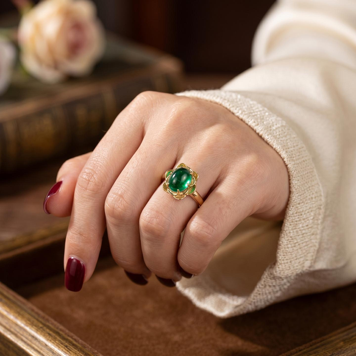 The Bloom — Cabochon Emerald Ring