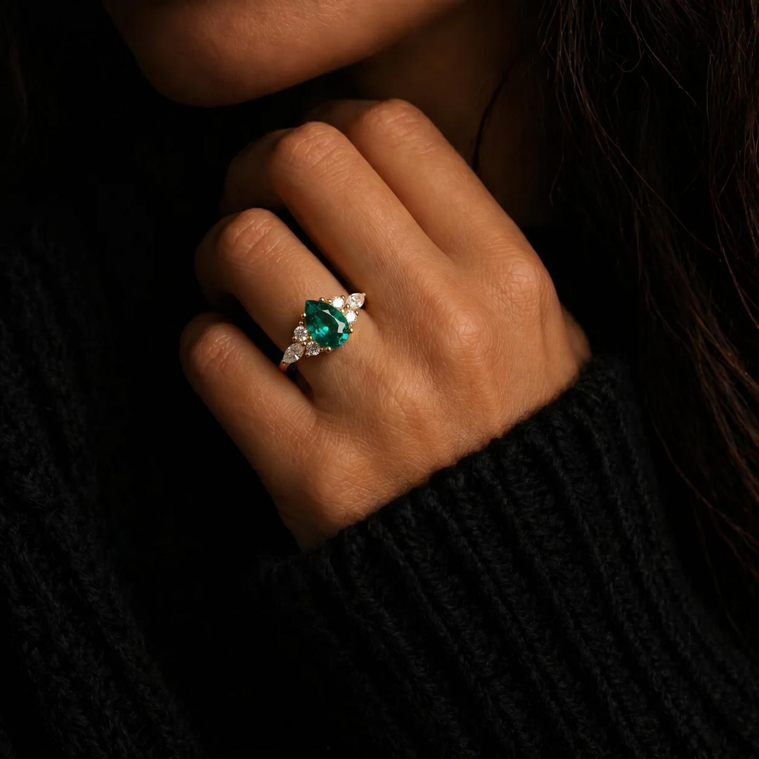 The Dew — Pear Emerald Ring